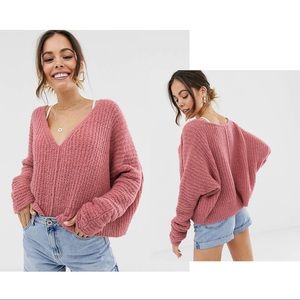 NWT Free People V Neck Lofty Sweater Size Medium Pink Rose